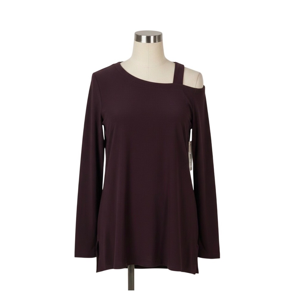 Sympli One Shoulder Top Long Sleeve Currant Purple Asymmetrical Size 10 22294-3